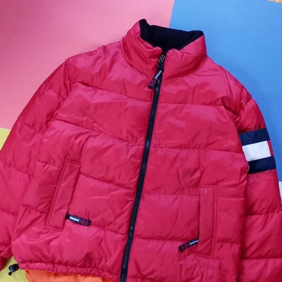 Vintage 90s Tommy Hilfiger Goose Down Puffer Jacket RED - Picture 2 of 14